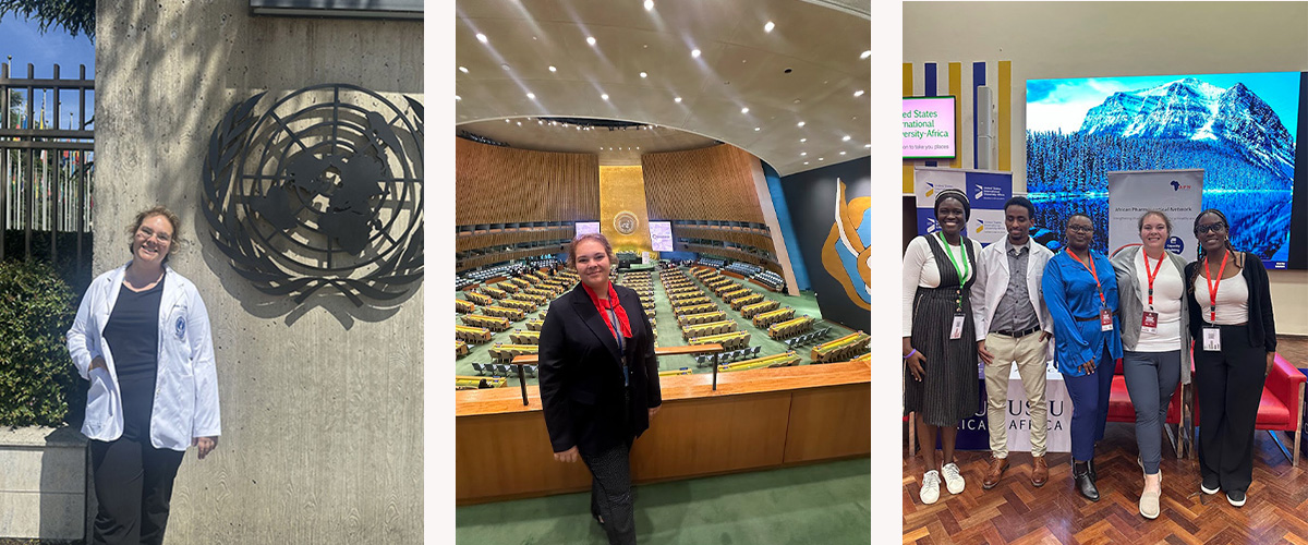 triptych of Deanna Laughlin traveling to different international meetings