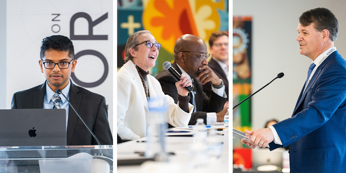 triptych of photos from the IDEATOR presentations