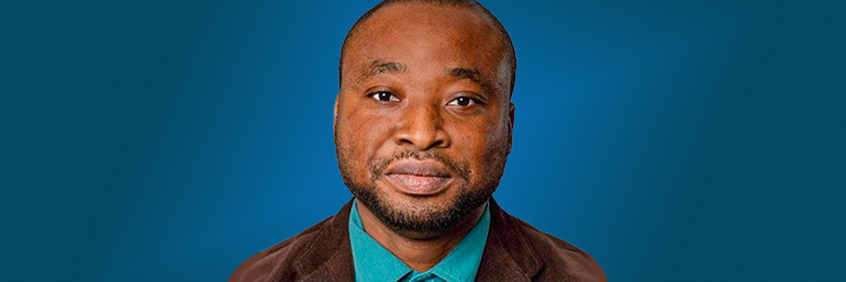 A future pharmacist against a blue background.