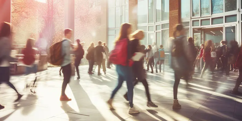 Students hustling between campus on a fall afternoon.