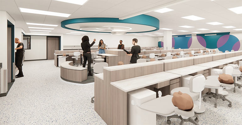 A rendering of a clinical space under construction today for NEOMED's Bitonte College of Dentistry.