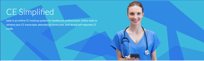 A smiling medical professional earning credit for taking an online course