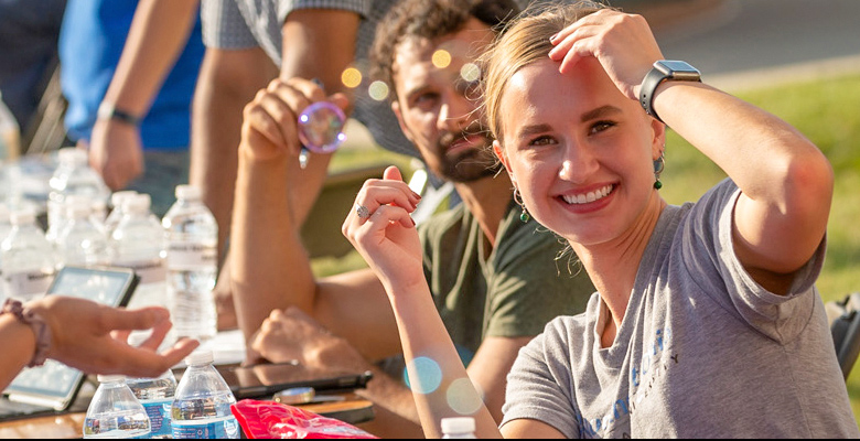 The exterior of NEOMED's main building, with the NEOMED logo shown prominently.