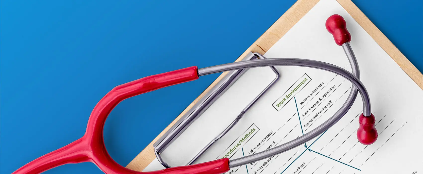 A stethoscope on a blue background.