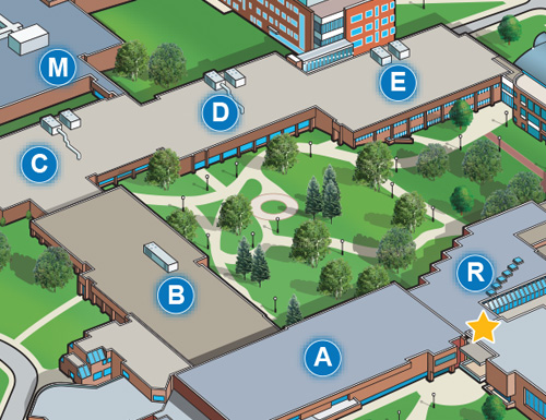 map-500 Aerial illustration of NEOMED's campus.