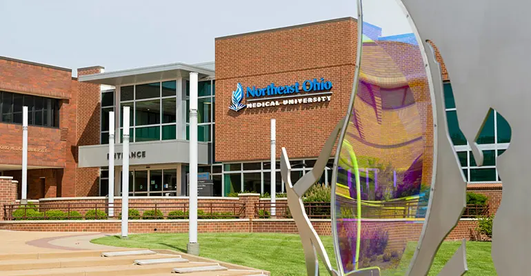 The walkway leading to the NEOMED main entrance in Rootstown, Ohio.