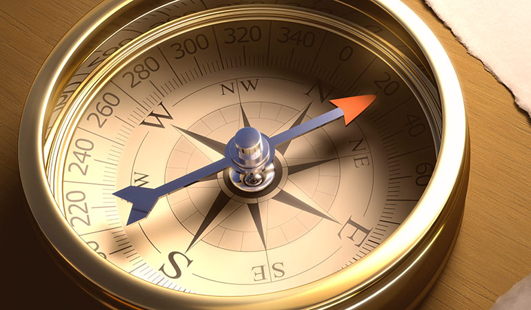 A close-up of a compass.